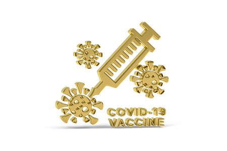 Golden 3d covid vaccination icon on white background - Coronavirus vaccination - 3D renderの写真素材