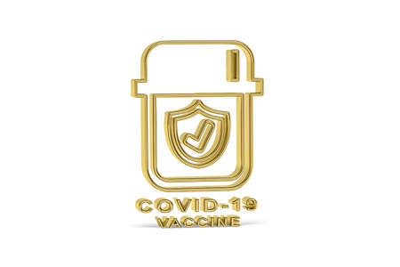 Golden 3d covid vaccination icon on white background - Coronavirus vaccination - 3D renderの写真素材