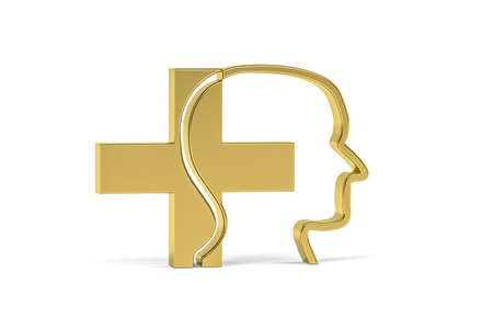 Golden 3d cross and head icon isolated on white background - 3D renderの写真素材