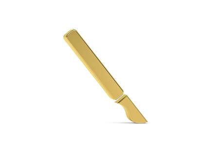 Golden 3d scalpel icon isolated on white background - 3D renderの写真素材