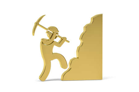 Golden 3d miner icon isolated on white background - 3D renderの写真素材