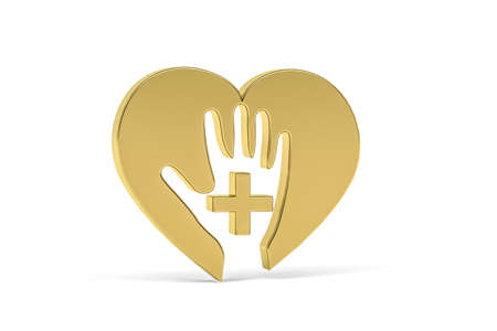 Golden 3d hand and heart icon isolated on white background - 3D renderの写真素材