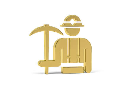 Golden 3d miner icon isolated on white background - 3D renderの写真素材