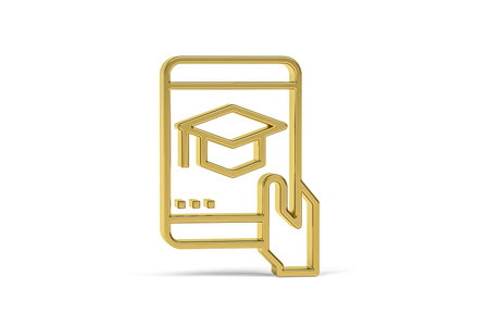Golden 3d graduation online icon isolated on white background - 3d render