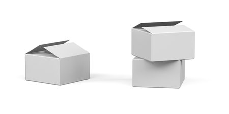 Cardboard boxes mockup isolated on white background - 3d renderの写真素材