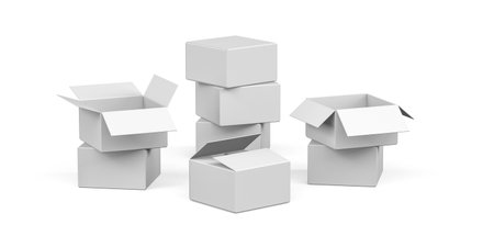 Cardboard boxes mockup isolated on white background - 3d renderの写真素材