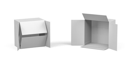 Cardboard boxes mockup isolated on white background - 3d renderの写真素材
