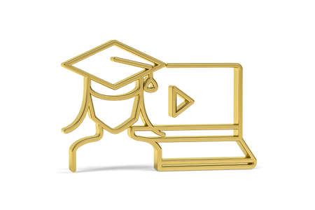 Golden 3d graduation online icon isolated on white background - 3d renderの写真素材