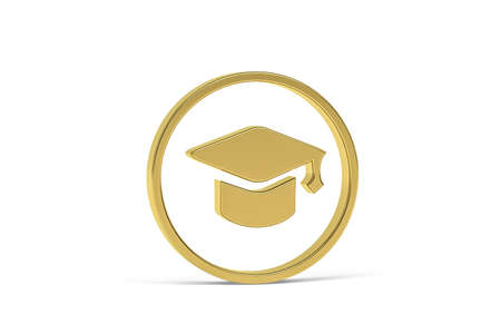Golden 3d graduation online icon isolated on white background - 3d renderの写真素材