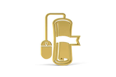 Golden 3d graduation online icon isolated on white background - 3d renderの写真素材