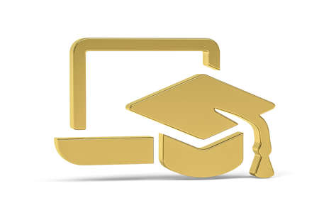Golden 3d graduation online icon isolated on white background - 3d renderの写真素材