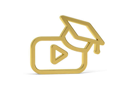 Golden 3d graduation online icon isolated on white background - 3d renderの写真素材