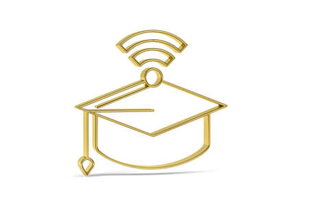 Golden 3d graduation online icon isolated on white background - 3d renderの写真素材