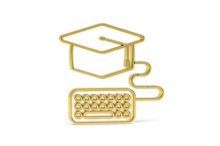 Golden 3d graduation online icon isolated on white background - 3d renderの写真素材