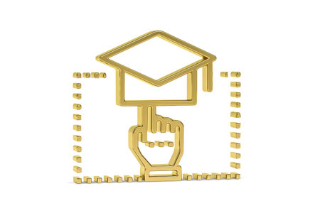 Golden 3d graduation online icon isolated on white background - 3d render