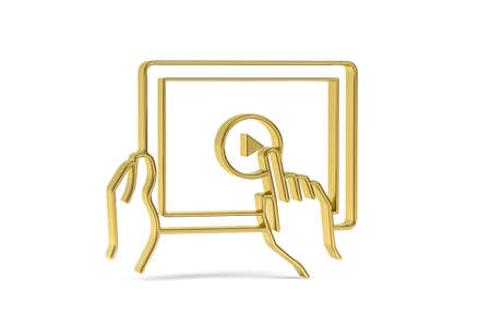 Golden 3d graduation online icon isolated on white background - 3d renderの写真素材