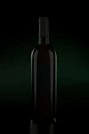 Wine bottle mockup on black green gradient background - 3D renderの写真素材