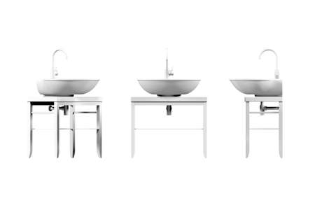 Washbasin mockup with tap isolated on white - 3D renderの写真素材