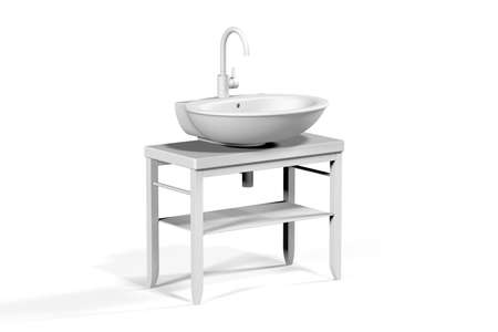 Washbasin mockup with tap isolated on white - 3D renderの写真素材