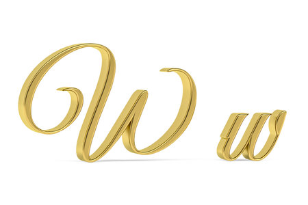 Golden 3d decorative letter W - three dimensional uppercase and lowercase W written decorative font on white background - 3d renderの写真素材