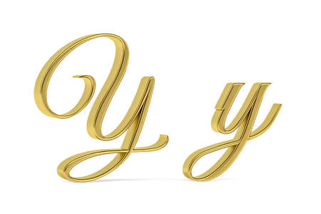 Golden 3d decorative letter Y - three dimensional uppercase and lowercase Y written decorative font on white background - 3d renderの写真素材