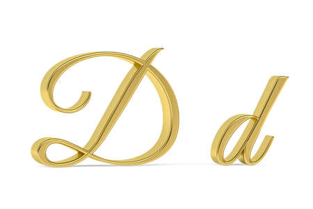 Golden 3d decorative letter D - three dimensional uppercase and lowercase D written decorative font on white background - 3d renderの写真素材