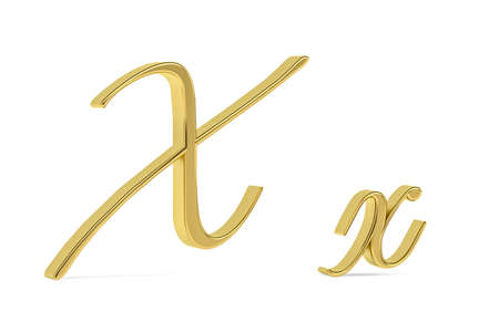 Golden 3d decorative letter X - three dimensional uppercase and lowercase X written decorative font on white background - 3d renderの写真素材