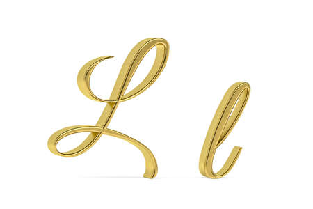 Golden 3d decorative letter L - three dimensional uppercase and lowercase L written decorative font on white background - 3d renderの写真素材