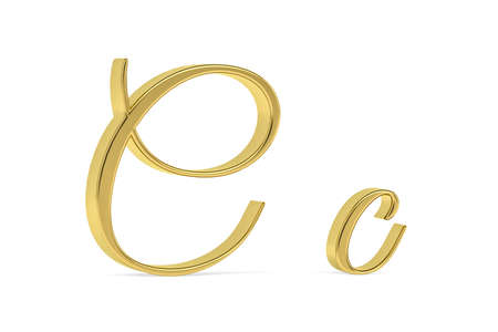 Golden 3d decorative letter C - three dimensional uppercase and lowercase C written decorative font on white background - 3d renderの写真素材