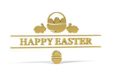 Golden easter 3d icon on white background - 3d renderの写真素材