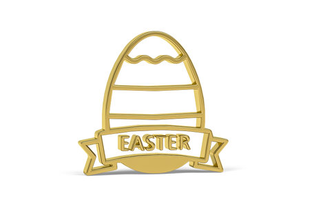 Golden easter 3d icon - golden easter egg on white background - 3d renderの写真素材