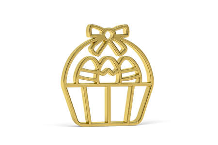 Golden easter 3d icon - eggs in the basket on white background - 3d renderの写真素材