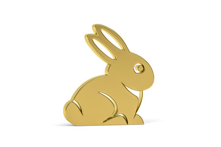 Golden easter 3d icon - golden easter bunny on white background - 3d renderの写真素材