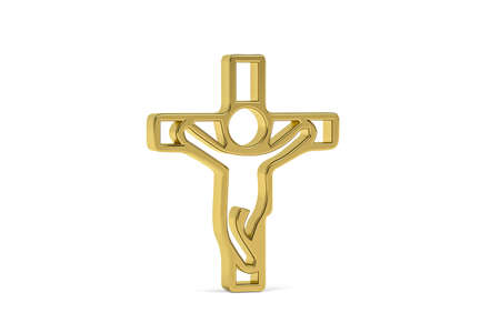 Golden easter 3d icon - golden cross on white background - 3d renderの写真素材