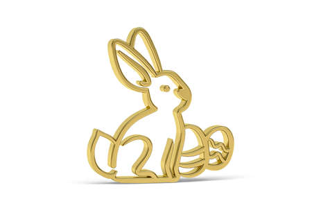Golden easter 3d icon - golden easter bunny on white background - 3d renderの写真素材