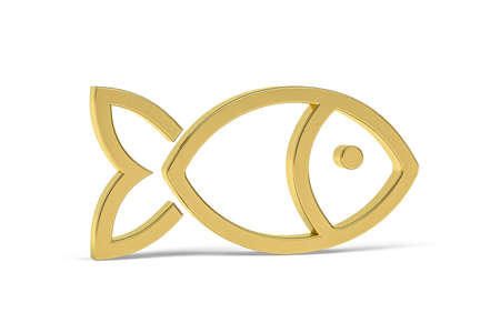 Golden easter 3d icon - fish on white background - 3d renderの写真素材