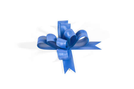 Blue ribbon with a bow isolated on a white background - 3d renderの写真素材