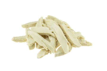 Steamed Strips of Chicken Breast on a White Background - Packshotの写真素材