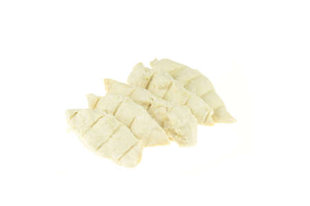 Steamed breast chicken isolated on white backgroundの写真素材