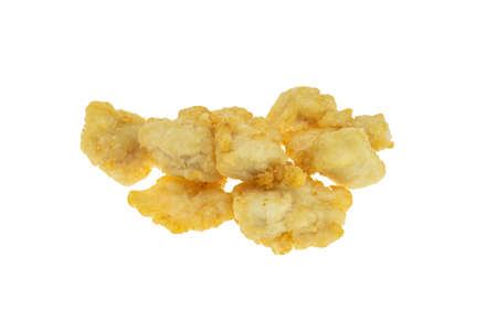 Breaded pieces of chicken breast on a white background - Packshotの写真素材