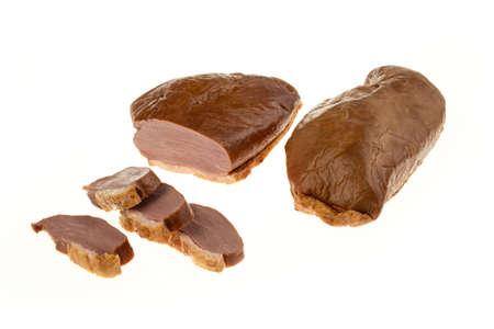 Smoked duck breast isolated on white background - Packshotの写真素材