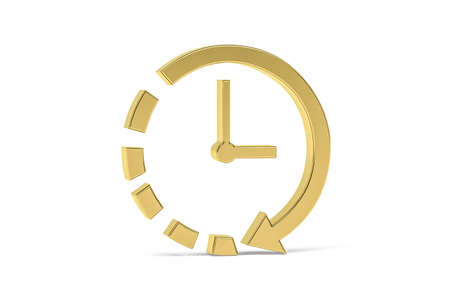 Golden 3d clock icon isolated on white background - 3D renderの写真素材