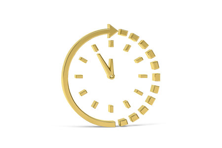 Golden 3d clock icon isolated on white background - 3D renderの写真素材