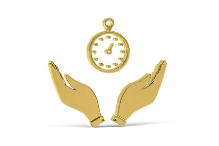 Golden 3d stopwatch over the hands icon isolated on white background - 3D renderの写真素材