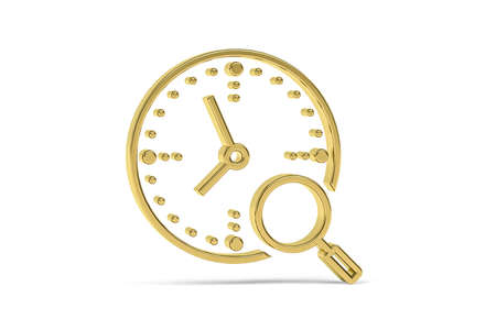 Golden 3d clock and search icon isolated on white background - 3D renderの写真素材