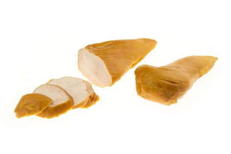 Smoked chicken breast fillet isolated on white background - Packshotの写真素材