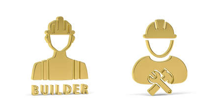 Golden 3d builder icon isolated on white background - 3d renderの写真素材