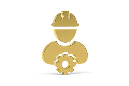 Golden 3d builder icon isolated on white background - 3d renderの写真素材