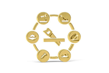 Golden 3d carpentry icon isolated on white background - 3d renderの写真素材