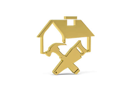 Golden 3d carpentry icon isolated on white background - 3d renderの写真素材